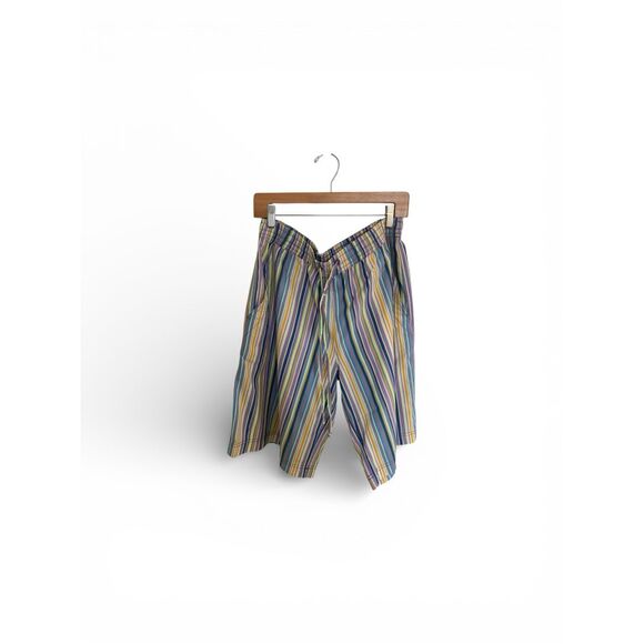 Free People Saylor Poplin Stripe Bermuda Shorts Blue Sea NWT Size S - Picture 2 of 4